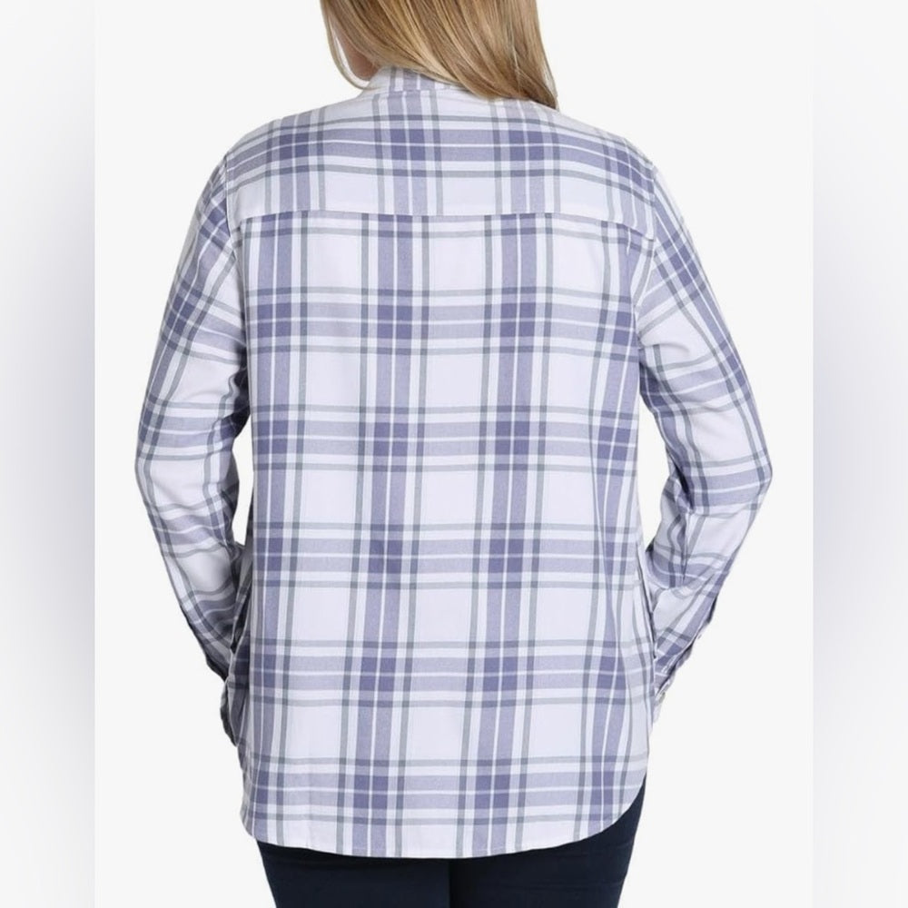 Jachs Girlfriend Women's Blue And White Plaid Flannel Button Down Shirt XXL - NEW W/OUT TAGS