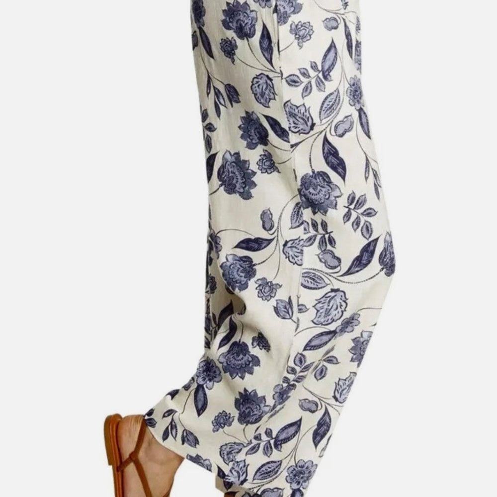 Ella Moss Women's Floral Linen Pants Wide-Leg Small