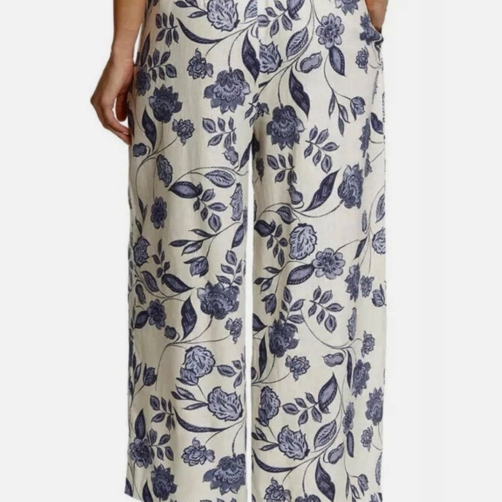 Ella Moss Women's Floral Linen Pants Wide-Leg Small