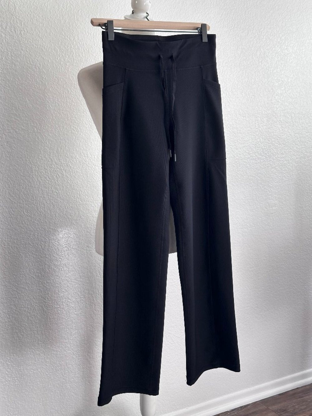 32 Degrees Cool Ribbed Wide Leg Drawstring Lounge Pants Black Medium - NEW W/OUT TAGS