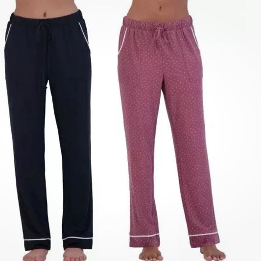 Lucky Brand Women's 2-Pack Lounge Pants, Black/Purple Polka Dot Medium - NEW W/OUT TAGS