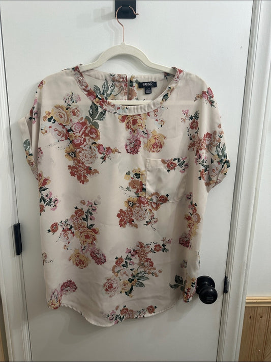 Buffalo David Bitton Women's Woven Patch Pocket Blouse, Ivory Blossom, XL - NEW W/OUT TAGS