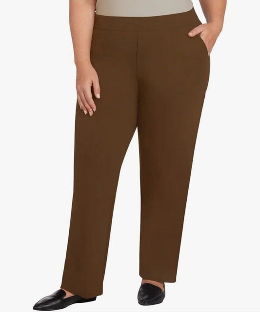 Matty M Women's Pull On Straight Leg Office Pants, Tobacco, 2X 1716709
