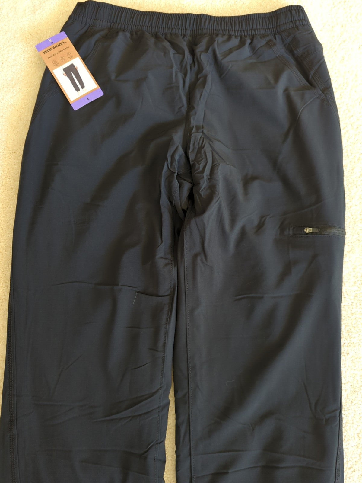 Eddie Bauer Fleece Lined Pants Women Black Zip Pockets Jogger Bottom New Tag  (1802565)