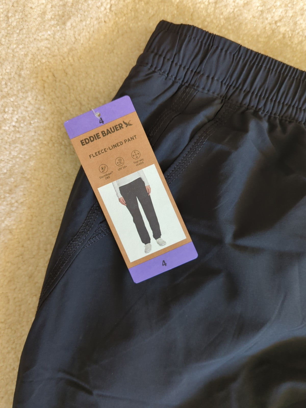 Eddie Bauer Fleece Lined Pants Women Black Zip Pockets Jogger Bottom New Tag  (1802565)