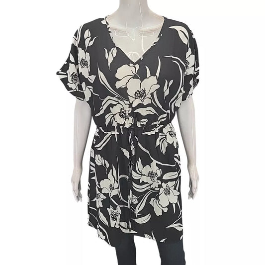 Mario Serrani Ladies Floral Printed Swim Cover Up Dress Small Size Black White 1795902