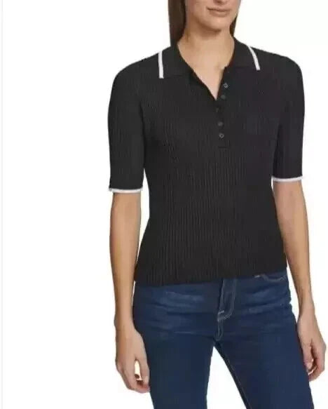 NWT! Calvin Klein Women's Ribbed Top Quarter Button Collared Polo Shirt 1799227