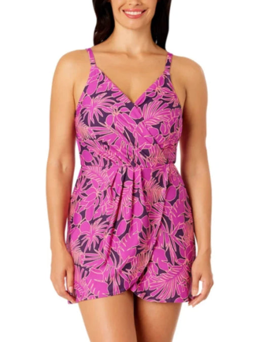 Lands End One Piece Swimwear Adult Small Dark Blue Floral Swim Beach Lake Pool 1748798
