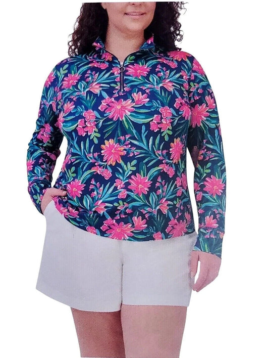 Stella Parker Women's Quarter Zip Athletic Long Sleeve Shirt, Navy, Size XL 1799969