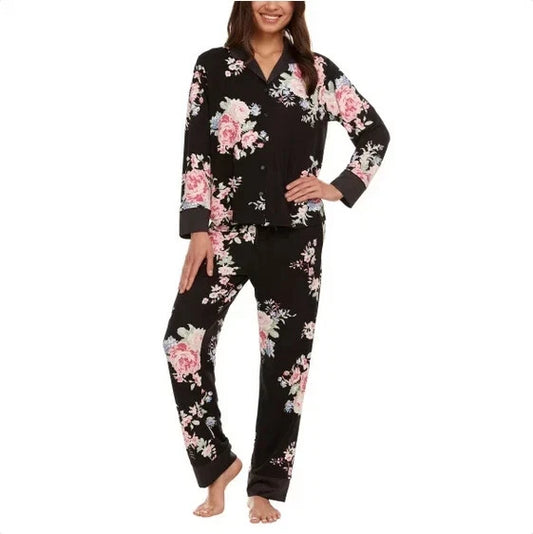 Flora Nikrooz Women's Satin Trim Notch Collar PJ Set 1813509