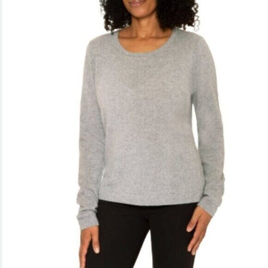 NEW Mario Serrani Womens M Gray Cashmere Sweater Long Sleeve Crewneck Soft 1822680