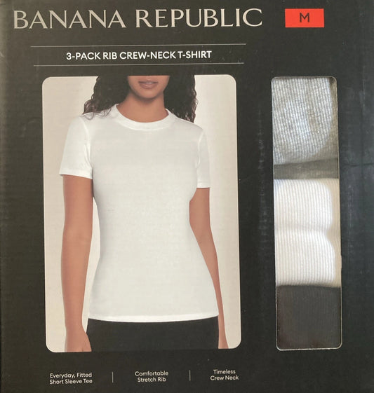 Banana Republic Women's Ribbed Crewneck T-Shirt 3-pack New In Box 1837479