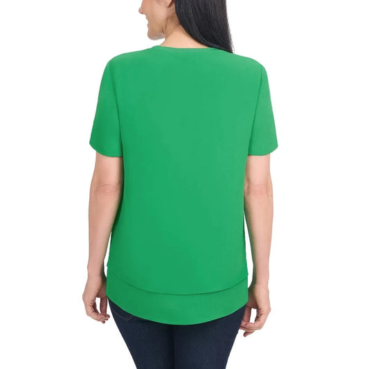 Hilary Radley Women's Short Sleeve Blouse, Green 1852810