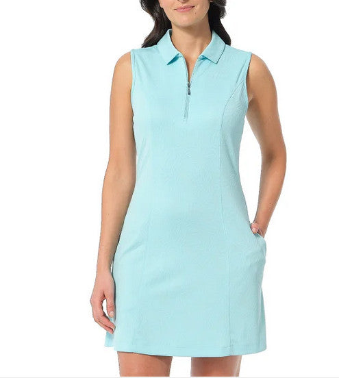 New Greg Norman Women's Golf Dress Sleeveless Zipper Neck Side Pocket Blue S L