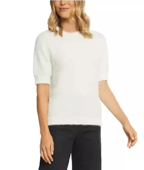 Matty M Ladies Short Sleeves Eyelash Sweater Medium Size Ivory Pullover Top - 1822505