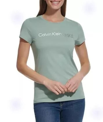 Calvin Klein Jeans Ladies Dressy Logo Tee Shirt Large Size Green Everyday Top 1577512