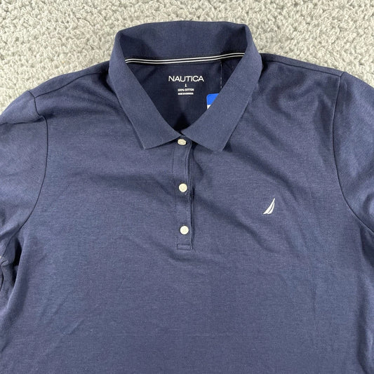 WOMENS LARGE NAVY BLUE SHORT SLEEVE COTTON NWT NEW COLLARED (1669206)