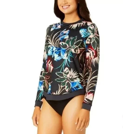 Hurley Swimwear Long Sleeve Sun Shirt Rash Guard Swimsuit Top Tropical M 1802660
