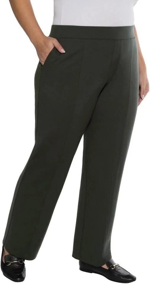 Matty M Women's Pull On Straight Leg Office Pants, Dark Olive  - 1716709